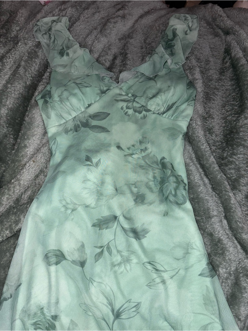 Brand Mint Green Floral Ruffle V-Neck Slip
